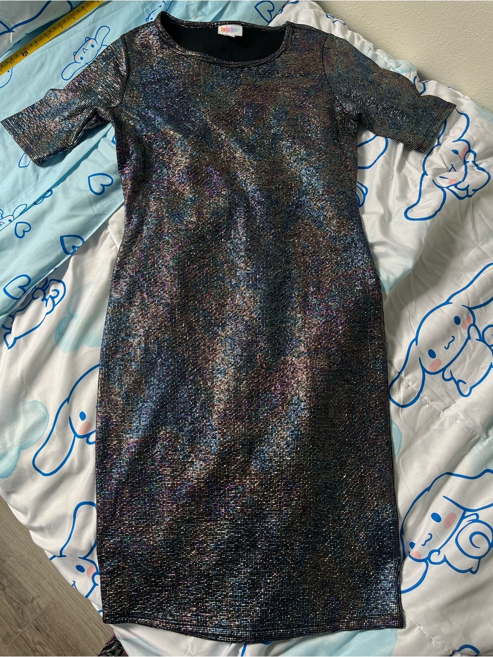 LuLaRoe Shimmer Midi Dress - Black with Multicolor Iridescence